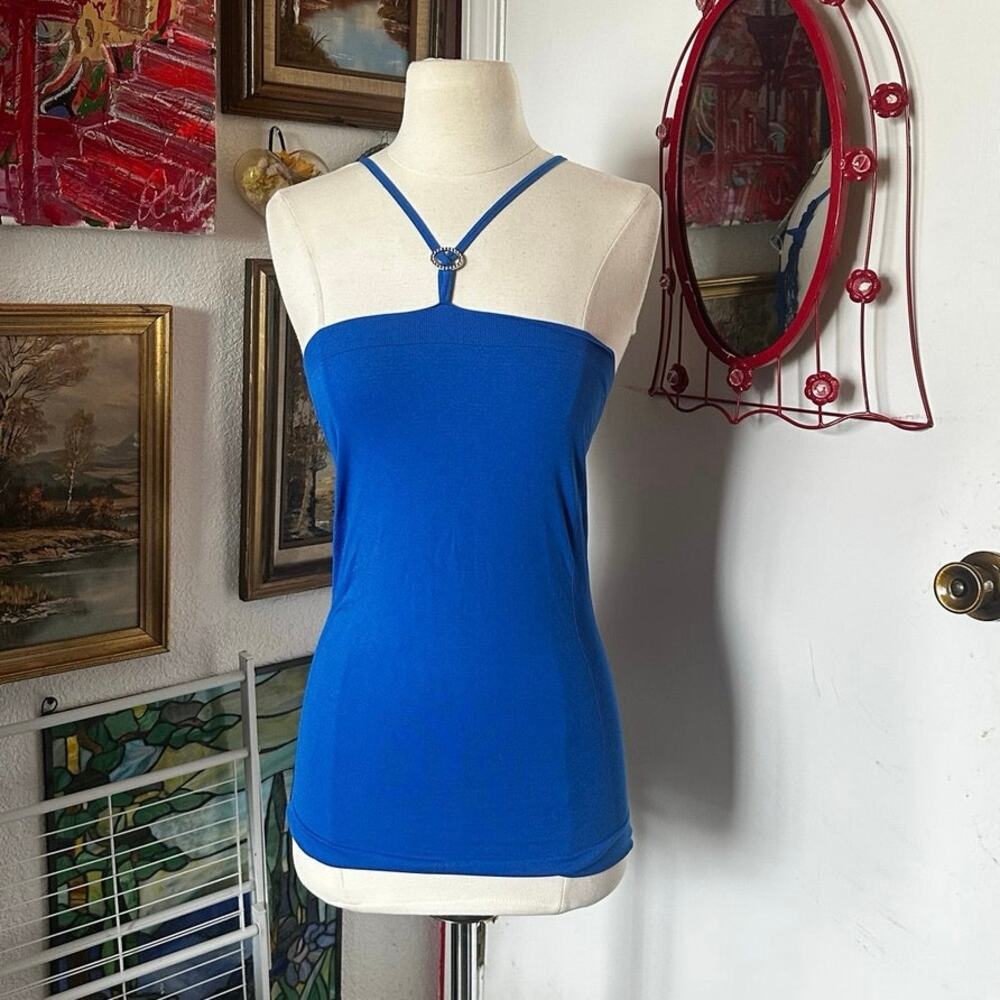 no brand vintage y2k blue open back strappy top